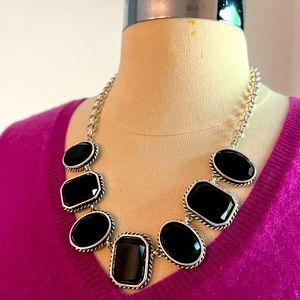 Black Crystals and Silver Statement Necklace
